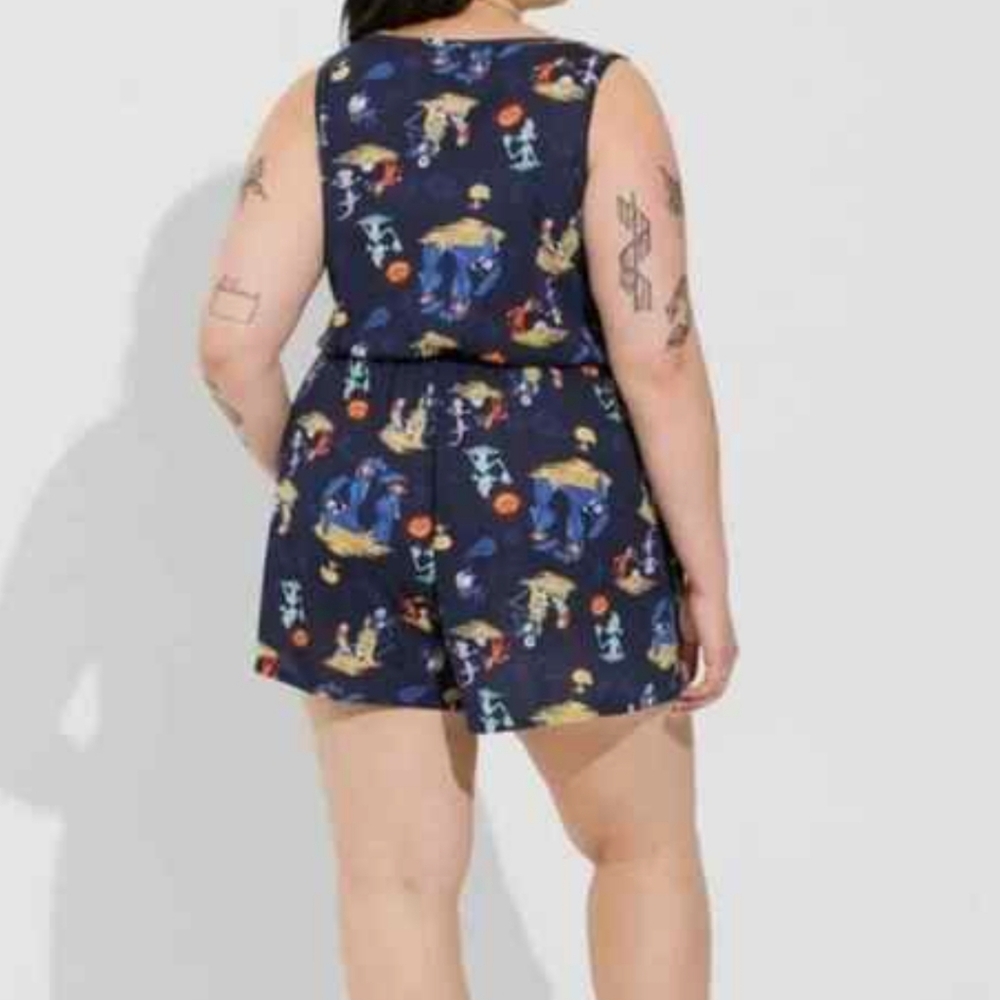 Torrid,  Disney Nightmare Before Christmas Blue Sleeveless Button Front Romper - Picture 6 of 8